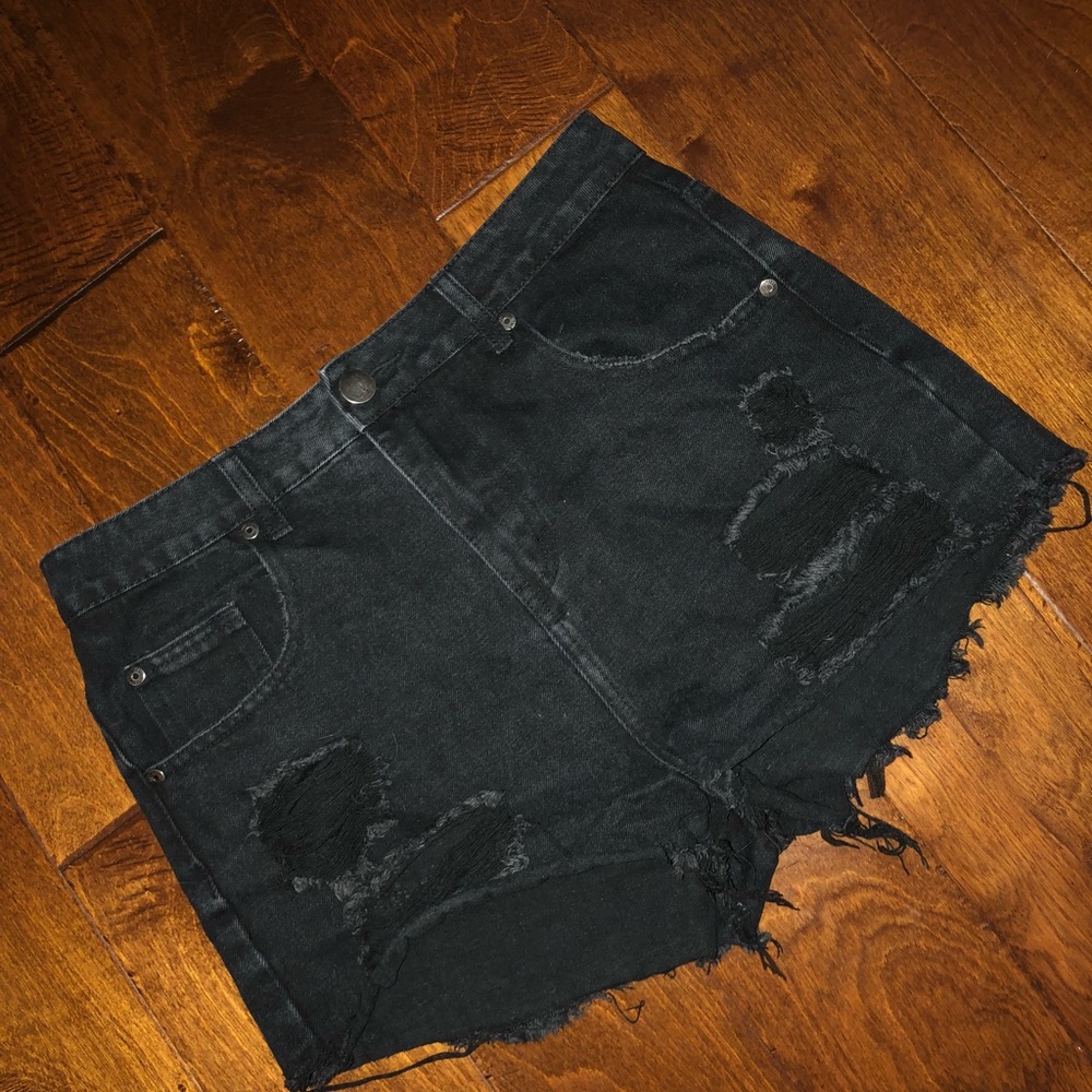 Black denim shorts